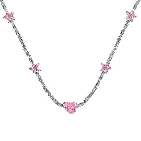 ˇTrend JewelryˇDazzling Pink Heart Flower Necklace