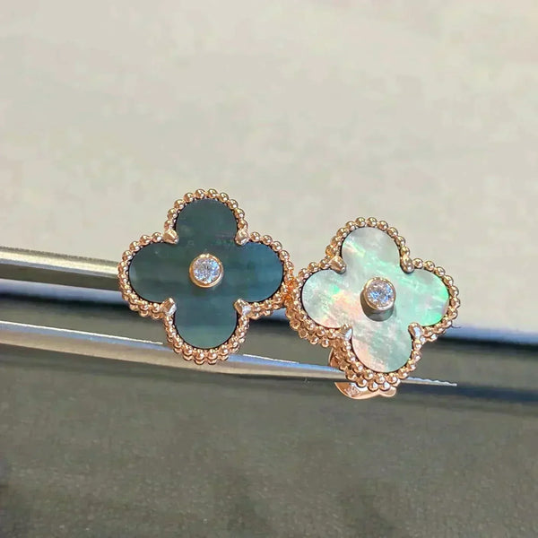 ˇTrend JewelryˇCLOVER MEDIUM 1 MOTIFS GRAY MOP  DIAMOND EARRINGS