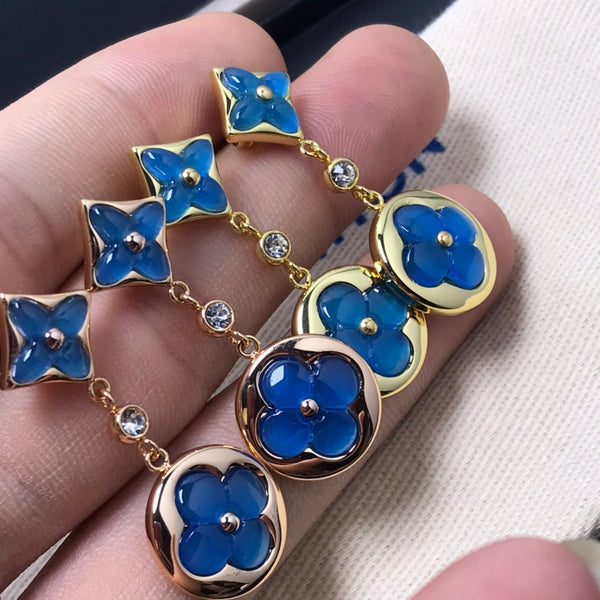ˇTrend JewelryˇSTAR AND SUN AGATE DIAMOND EARRINGS
