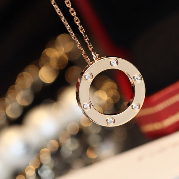 ˇTrend JewelryˇLOVE NECKLACE 16MM 6 DIAMONDS PINK GOLD