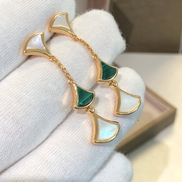 ˇTrend JewelryˇDREAM EARRINGS 3 MOTIFS MALACHITE MOP PINK GOLD