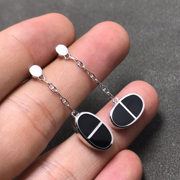 ˇTrend JewelryˇCHAINE VERSO BLACK CERAMIC SILVER EARRINGS