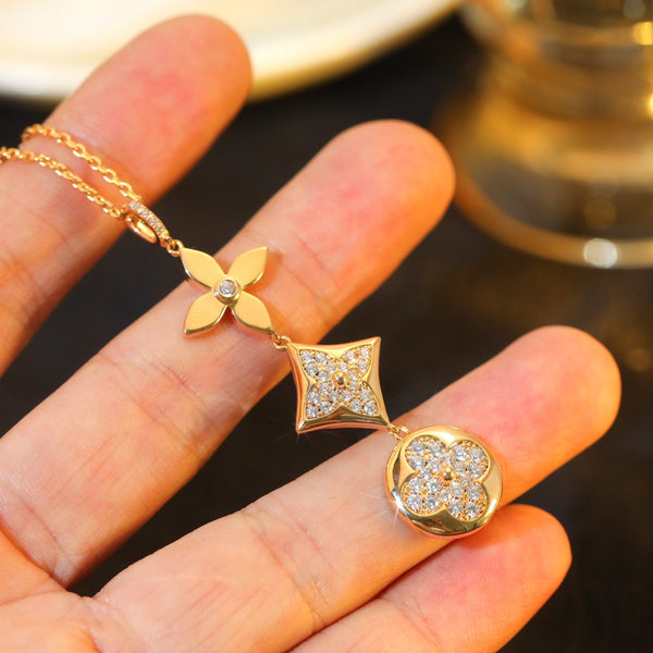 ˇTrend JewelryˇSTAR AND SUN DIAMOND PINK GOLD NECKLACE