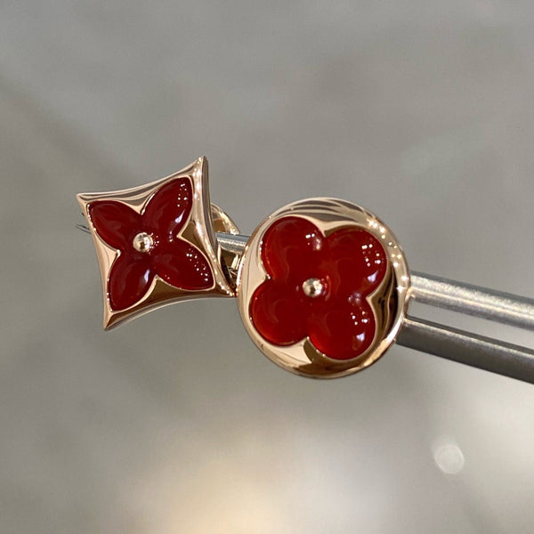 ˇTrend JewelryˇSTAR AND SUN PINK GOLD CARNELIAN STUD EARRINGS