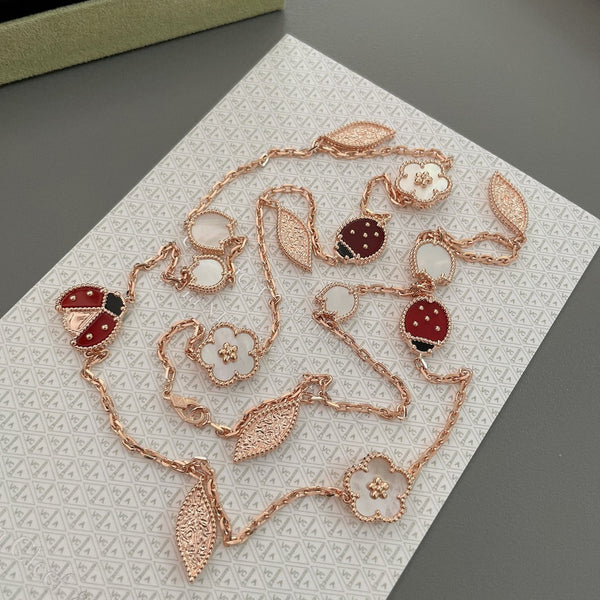 ˇTrend JewelryˇLUCKY SPRING 15 MOTIFS ROSE GOLD NECKLACE