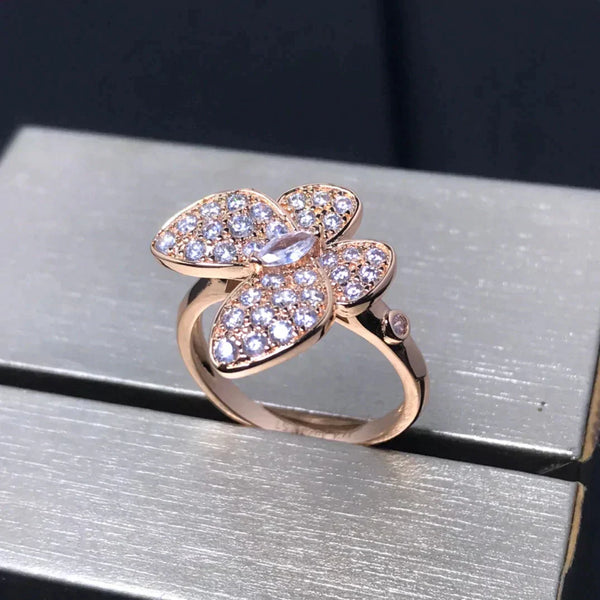 ˇTrend JewelryˇBUTTERFLY PINK GOLD DIAMOND RING