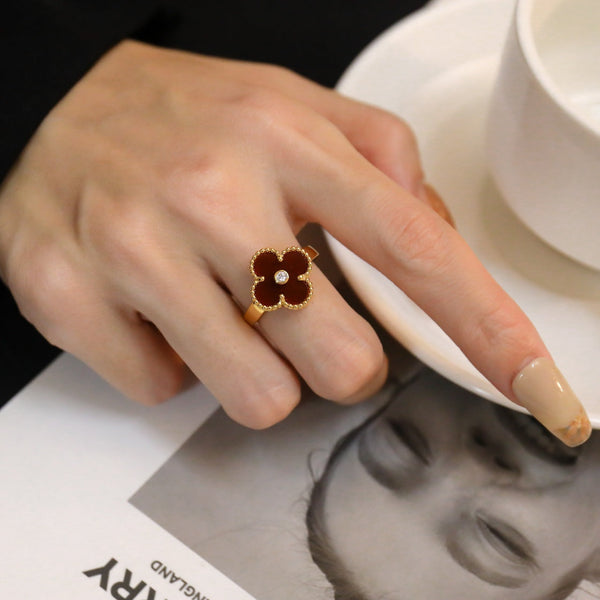ˇTrend JewelryˇCLOVER CARNELIAN RING ROSE GOLD DIAMOND