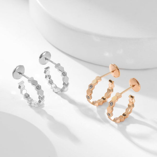 ˇTrend JewelryˇBEE LOVE DIAMOND HOOP EARRINGS