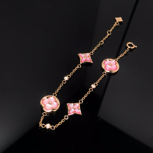 ˇTrend JewelryˇSTAR AND SUN 4 MOTIF PINK MOP PINK GOLD BRACELET