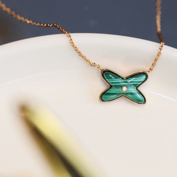 ˇTrend JewelryˇJEUX MALACHITE 1 DIAMOND PINK GOLD NECKLACE