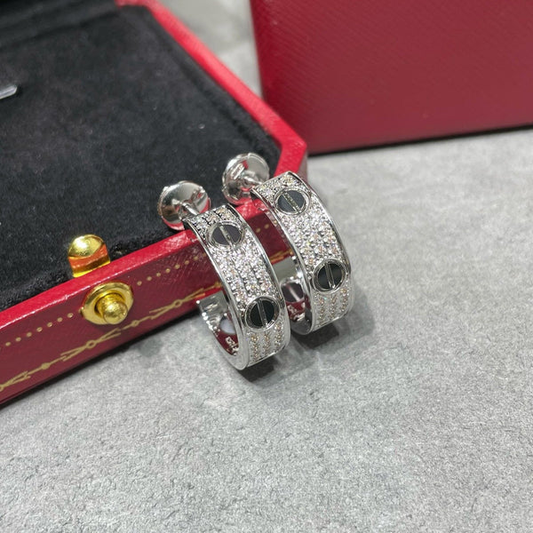 ˇTrend JewelryˇLOVE CERAMIC DIAMOND PAVED SILVER EARRINGS