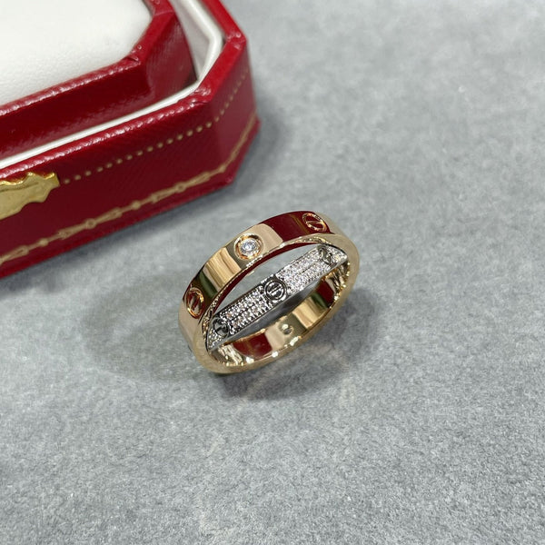 ˇTrend JewelryˇLOVE PINK GOLD SILVER DIAMOND DOUBLE RING