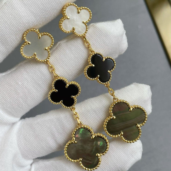 ˇTrend JewelryˇCLOVER 3 MOTIF MOP ONYX DARK MOP PINK GOLD EARRINGS