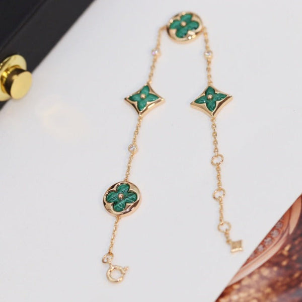 ˇTrend JewelryˇSTAR AND SUN 4 MOTIF PINK GOLD MALACHITE BRACELET