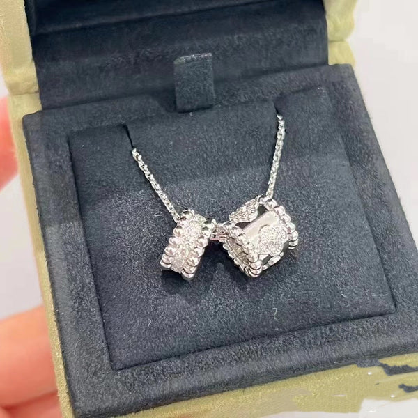 ˇTrend JewelryˇPERLEE DOPPELANHÄNGER SILBER DIAMANT HALSKETTE