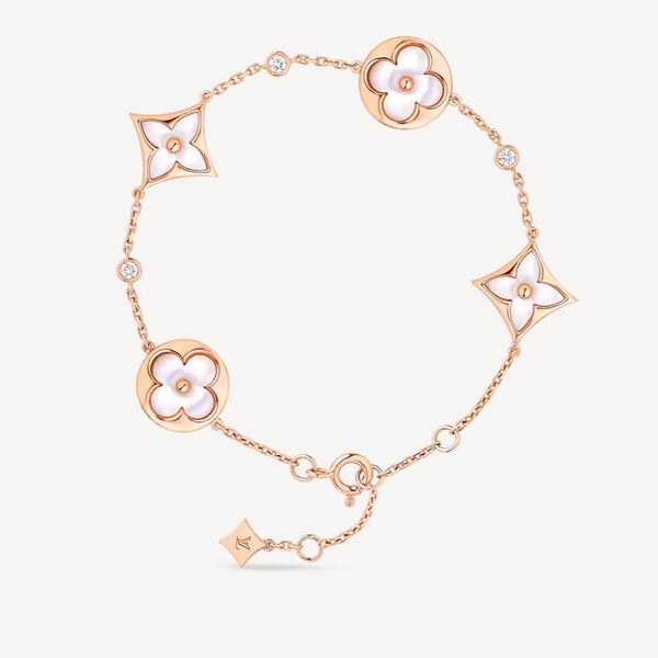 ˇTrend JewelryˇSTAR AND SUN 4 MOTIF WHITE MOP PINK GOLD BRACELET