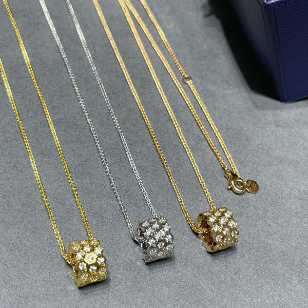 ˇTrend JewelryˇBEE LOVE DIAMOND PAVED 3 ROW NECKLACE