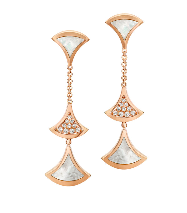 ˇTrend JewelryˇDREAM EARRINGS 3 MOTIFS DIAMOND MOP PINK GOLD