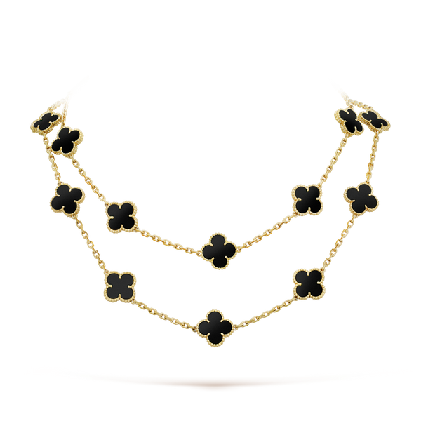 ˇTrend JewelryˇCLOVER 20 MOTIFS ONYX NECKLACE