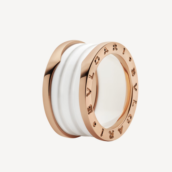 ˇTrend JewelryˇZERO 1 FOUR-BAND LOOPS AND WHITE CERAMIC SPIRAL PINK GOLD RING
