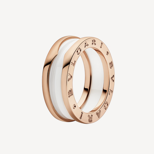 ˇTrend JewelryˇZERO 1 TWO-BAND LOOPS AND WHITE CERAMIC SPIRAL PINK GOLD RING
