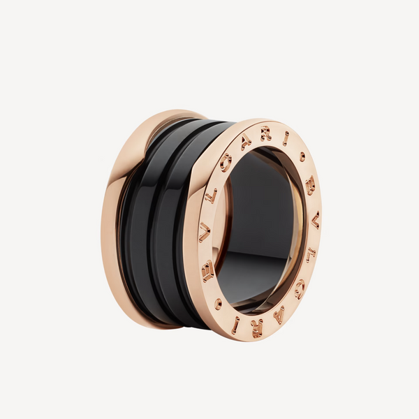 ˇTrend JewelryˇZERO 1 FOUR-BAND LOOPS AND BLACK CERAMIC SPIRAL PINK GOLD RING
