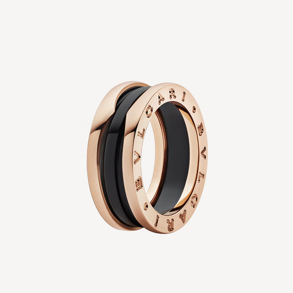 ˇTrend JewelryˇZERO 1 TWO-BAND LOOPS AND BLACK CERAMIC PINK GOLD RING