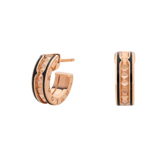 ˇTrend JewelryˇZERO 1 ROCK PINK GOLD EARRINGS WITH STUDDED SPIRAL AND BLACK CERAMIC