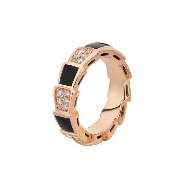 ˇTrend JewelryˇSERPENTI RING PINK GOLD BLACK MOP DIAMOND PAVED 4MM