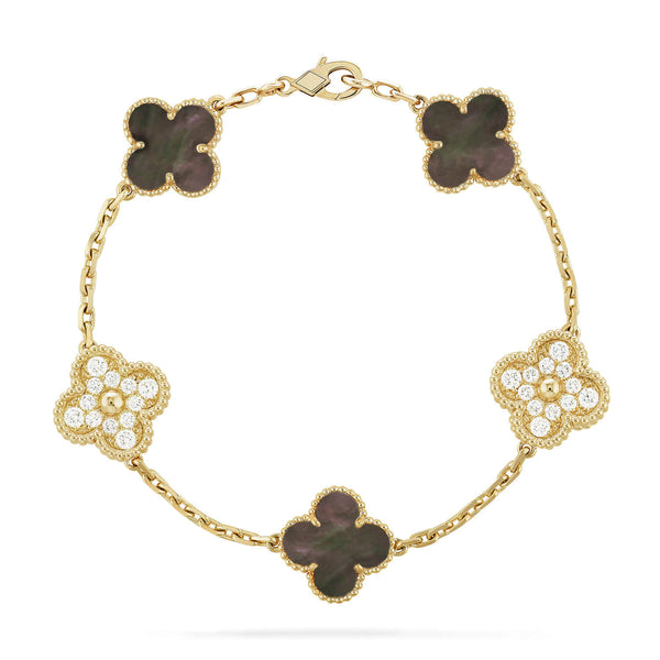 ˇTrend JewelryˇCLOVER 5 MOTIF GRAY MOP DIAMOND BRACELET