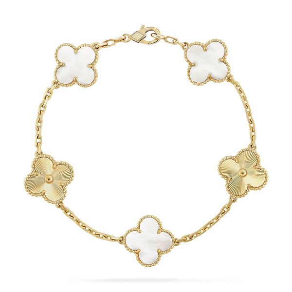 ˇTrend JewelryˇCLOVER 5 MOTIF WHITE MOP LASER BRACELET
