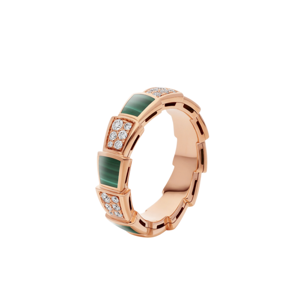 ˇTrend JewelryˇSERPENTI RING PINK GOLD MALACHITE DIAMOND PAVED 4MM