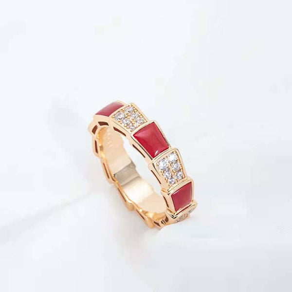 ˇTrend JewelryˇSERPENTI RING PINK GOLD CARNELIAN DIAMOND PAVED 4MM
