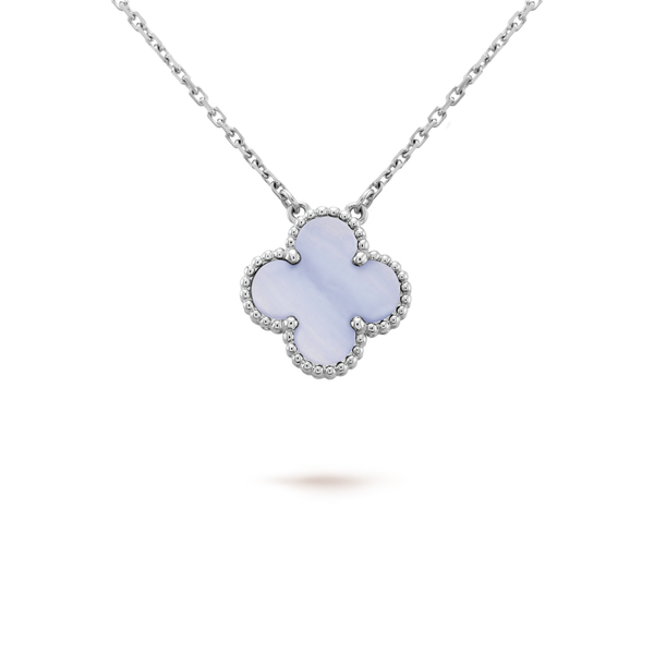 ˇTrend JewelryˇCLOVER 15MM BLUE CHALCEDONY NECKLACE SILVER