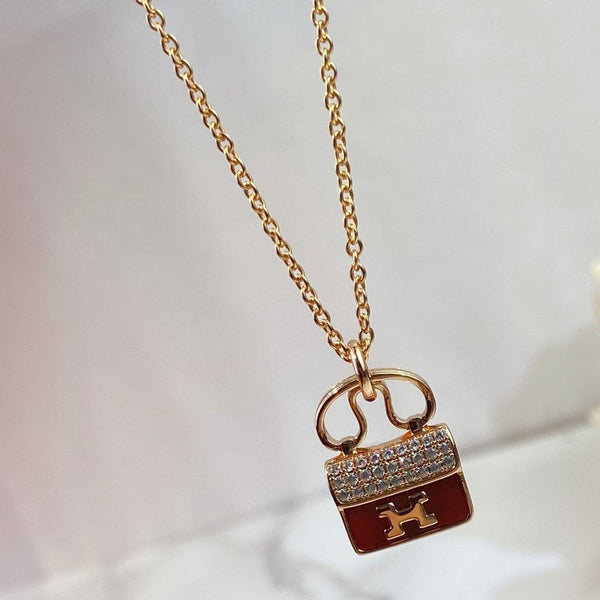 ˇTrend JewelryˇCONSTANCE RED PEDANT PINK GOLD NECKLACE