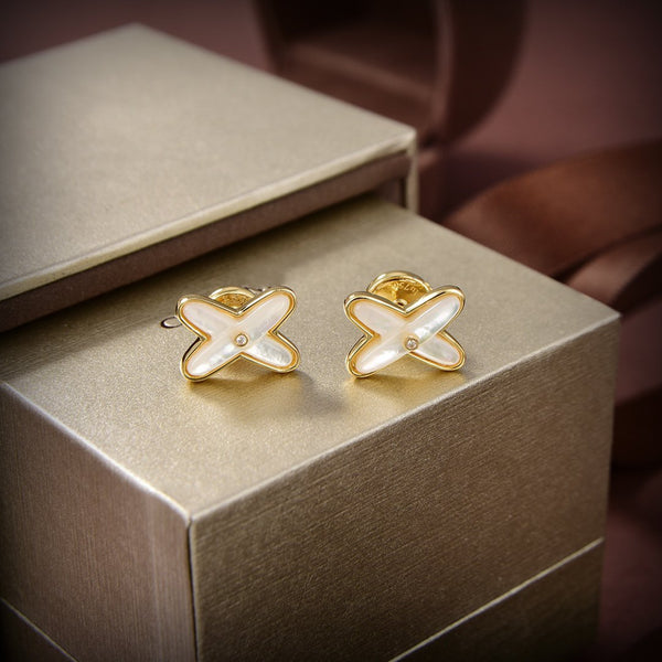 ˇTrend JewelryˇJEUX DE WHITE MOP GOLD DIAMOND EARRINGS