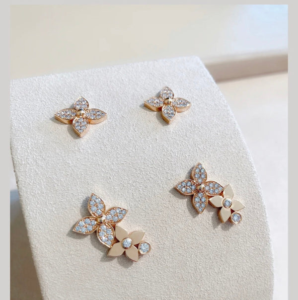 ˇTrend JewelryˇSTAR BLOSSOM STUD EARRINGS PINK GOLD DIAMONDS
