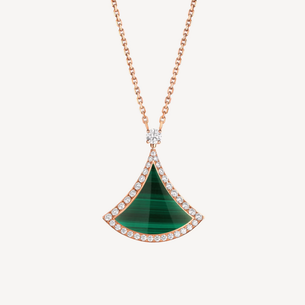 ˇTrend JewelryˇDREAM MALACHITE DIAMOND PAVED PINK GOLD NECKLACE