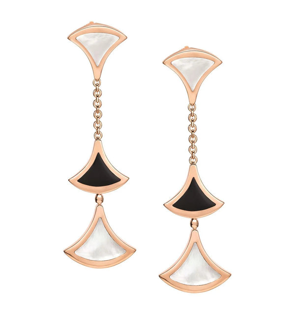 ˇTrend JewelryˇDREAM EARRINGS 3 MOTIFS ONYX MOP PINK GOLD