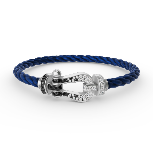 ˇTrend JewelryˇFORCE LARGE HORSESHOE BLACK WHITE DIAMOND BRACELET SILVER