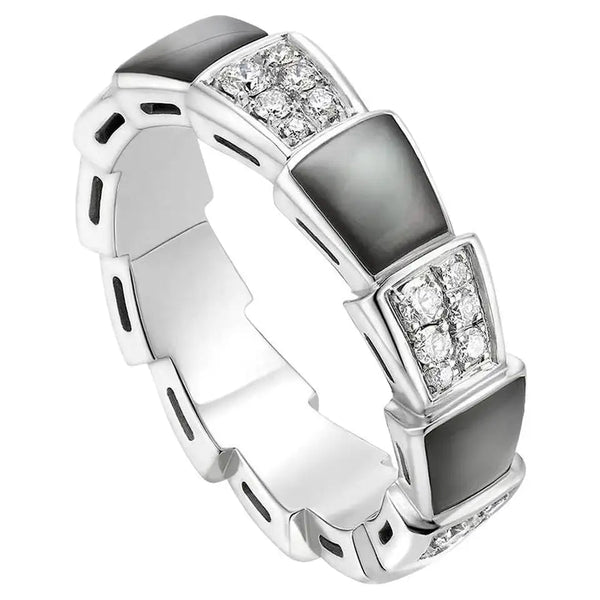 ˇTrend JewelryˇSERPENTI RING SILVER DIAMOND BLACK MOP 4MM