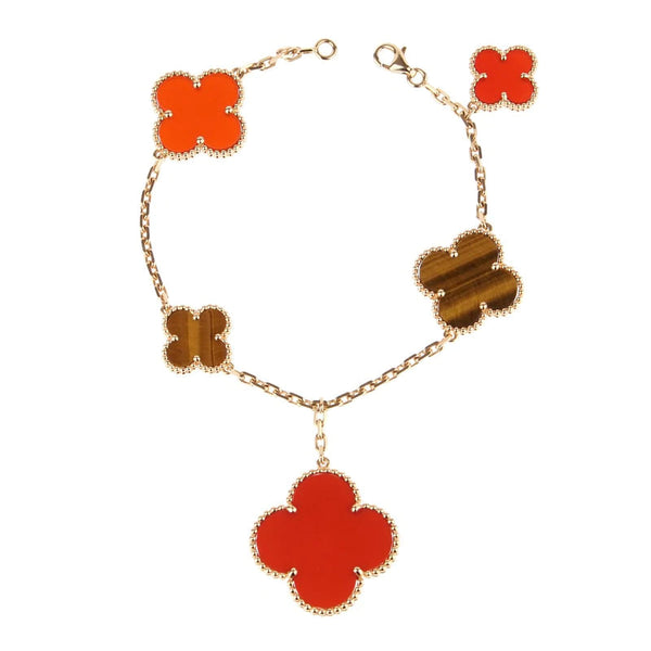 ˇTrend JewelryˇCLOVER BRACELET 5 MOTIFS CARNELIAN TIGER EYE
