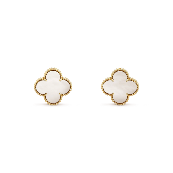 ˇTrend JewelryˇCLOVER MEDIUM 1 MOTIFS  WHITE MOP STUD EARRINGS