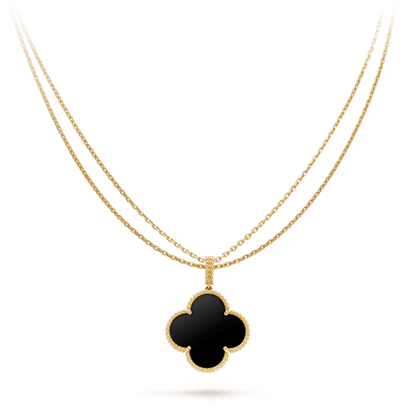 ˇTrend JewelryˇCLOVER 25MM GOLD ONYX BIG CLOVER NECKLACE