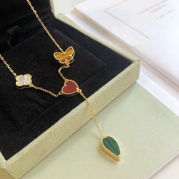 ˇTrend JewelryˇLUCKY SPRING 4 MOTIFS ROSE GOLD NECKLACE