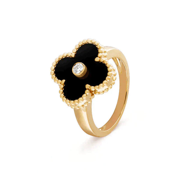 ˇTrend JewelryˇCLOVER ONYX RING GOLD DIAMOND