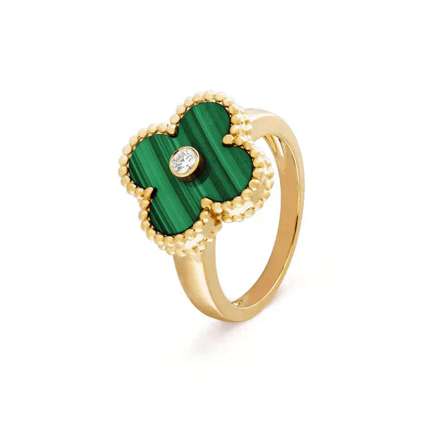 ˇTrend JewelryˇCLOVER MALACHITE RING GOLD DIAMOND