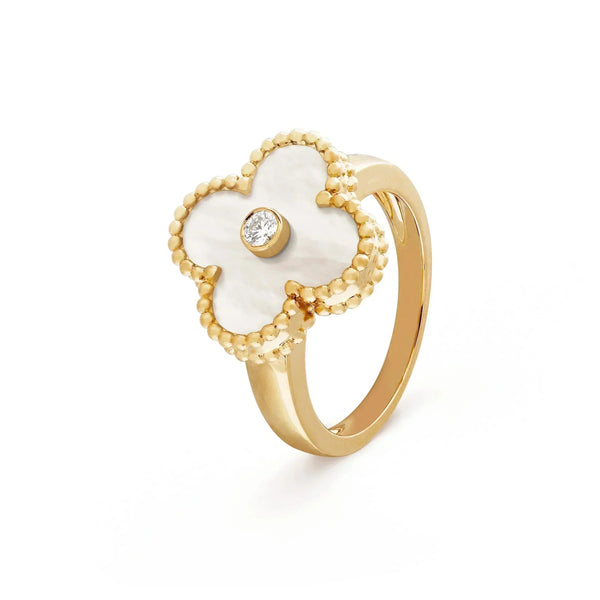 ˇTrend JewelryˇCLOVER PINK MOP RING GOLD DIAMOND