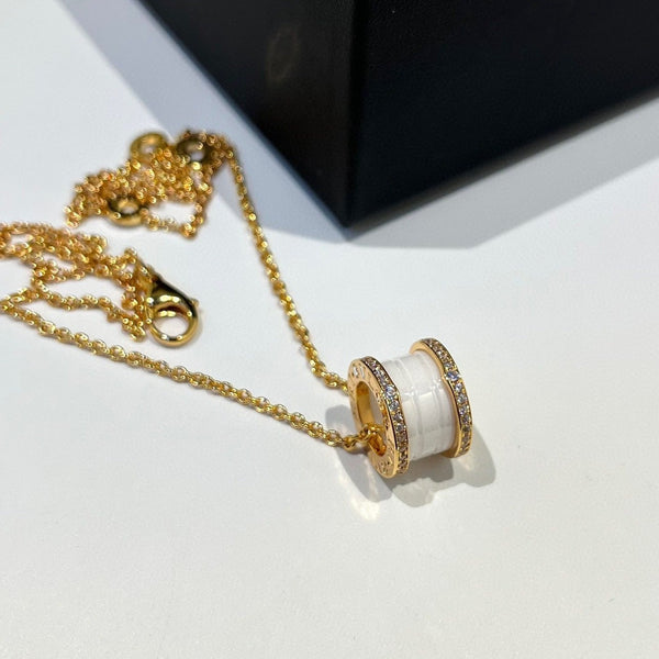 ˇTrend JewelryˇZERO 1 WHITE CERAMIC DIAMOND ROSE GOLD NECKLACE